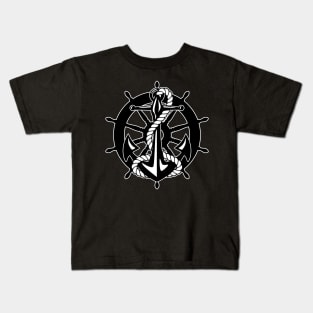 Old Sailing Ship Wheel With Anchor Kids T-Shirt